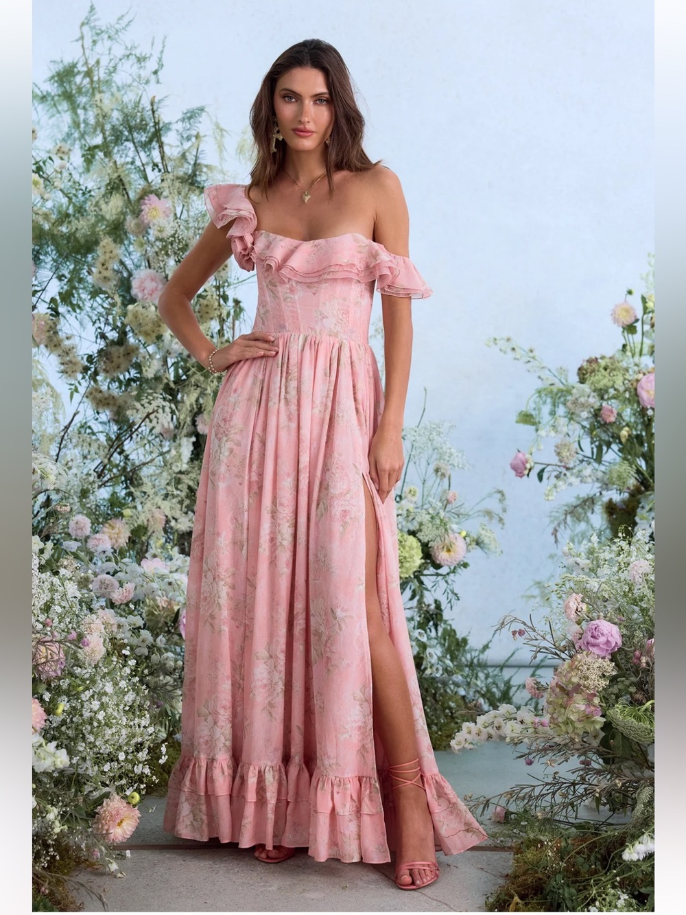 V. Chapman The Rosetta Dress in Light Pink Tapestry Rose